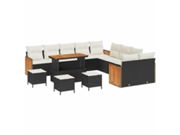 Maison Exclusive - Conjunto De Sofá De Jardim Com Almofada 14 Pcs Preto E Creme