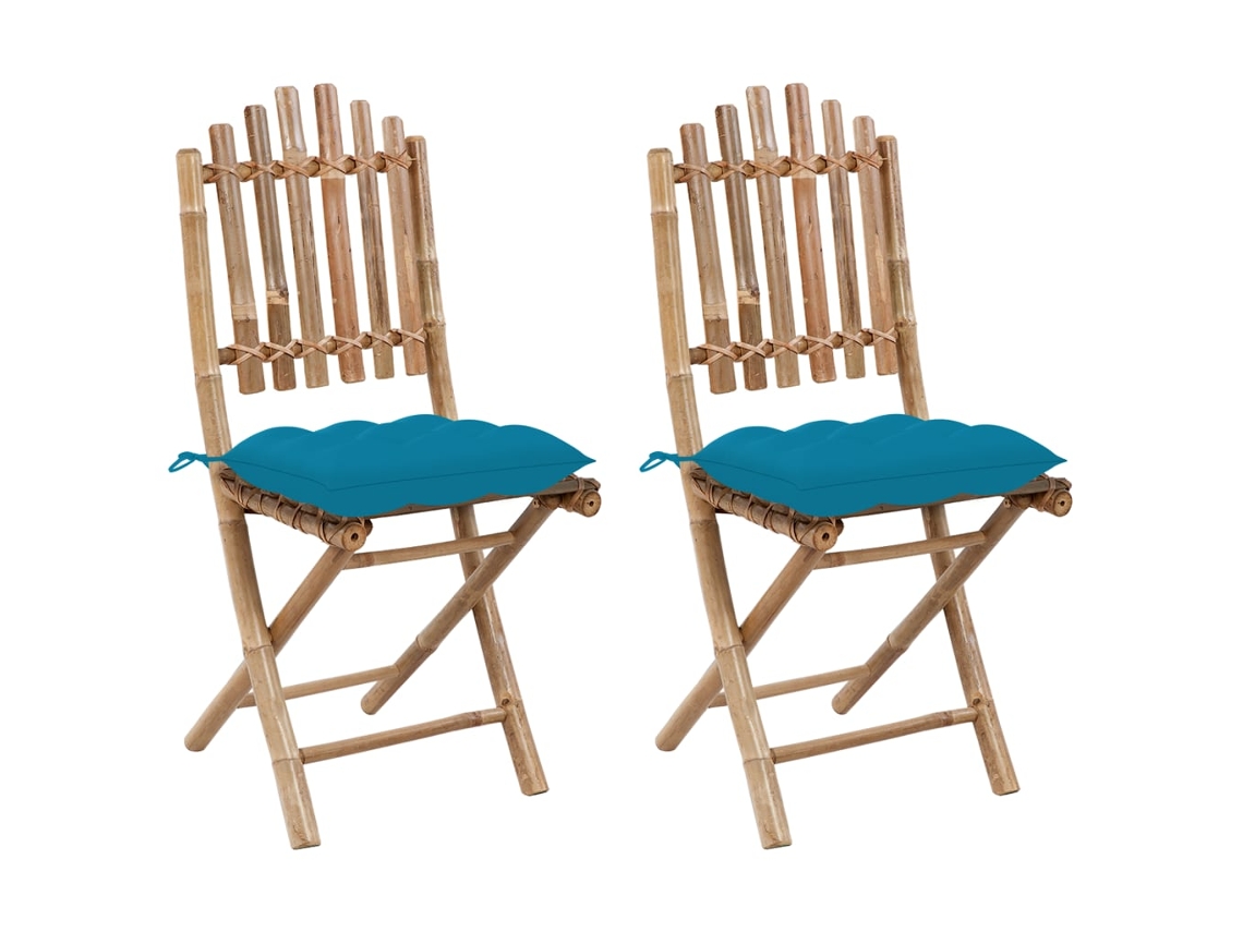 Vidaxl Cadeiras De Jardim Dobráveis C/ Almofadões 2 Pcs Bambu