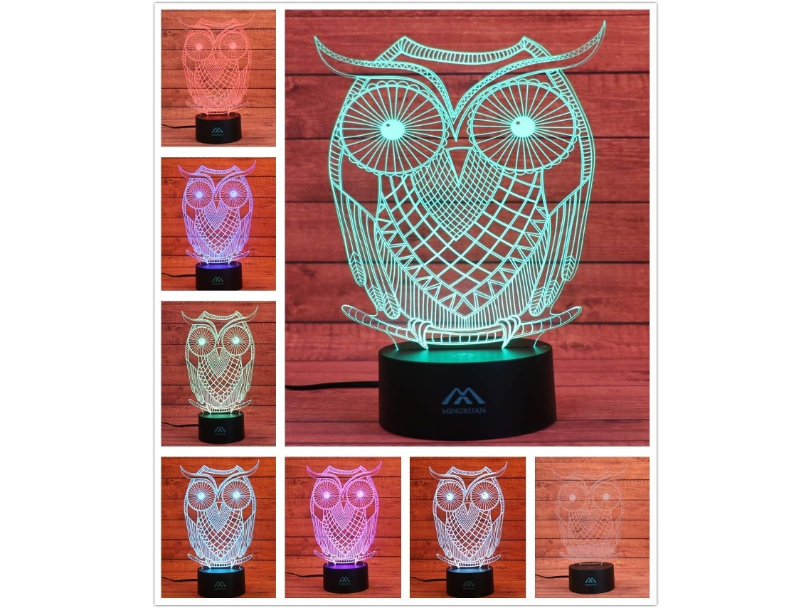 Lâmpada Led Decorativa, Formato De Coruja, 7 Cores, Visual 3d, Para Casa, Cafés, Bares E Ambientes Internos