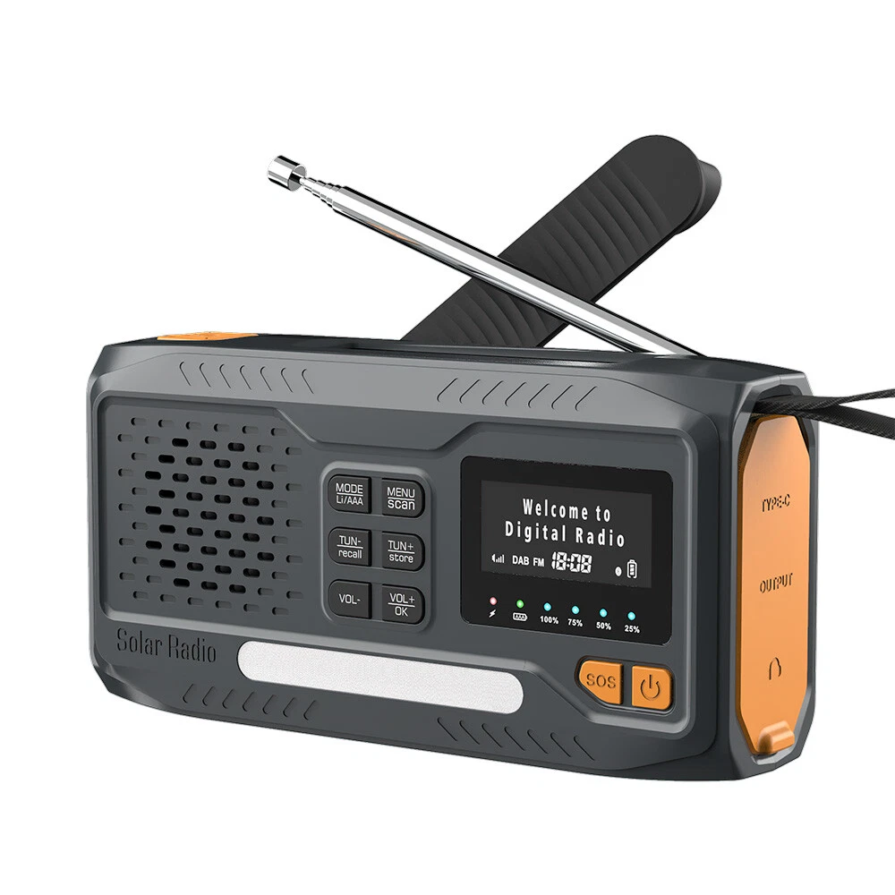 RÁDIO SOLAR AQUAFORGE de emergência com manivela, fm bluetooth, lanterna led, sos