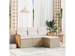 Vidaxl 4 Pcs Conjunto De Sofás Para Jardim C/ Almofadões Vime Pe Bege