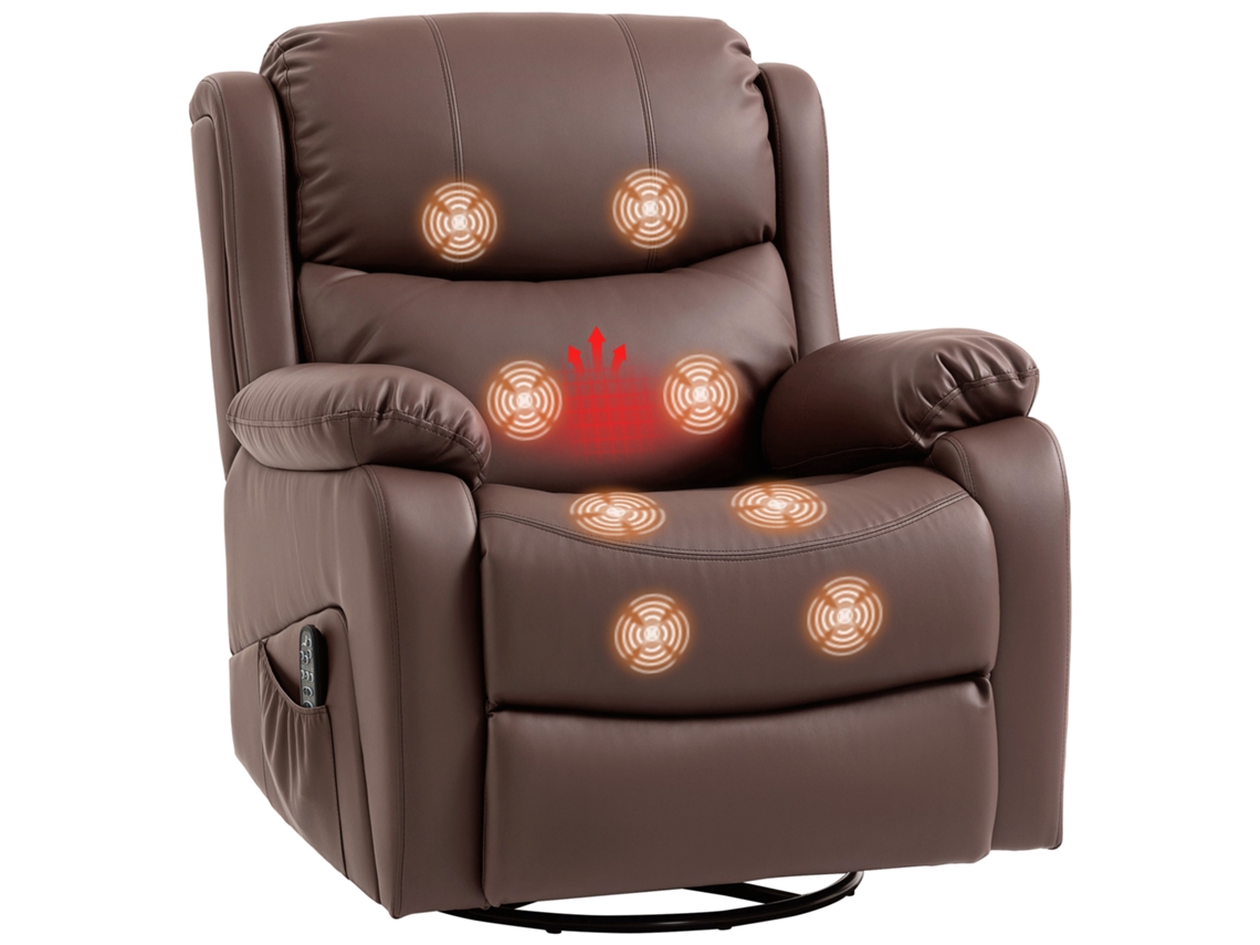 Poltrona Reclinável Massagem 8 Pontos, Castanho, 87x97x100 cm, aquecedor, Apoio Pés S/MARCA