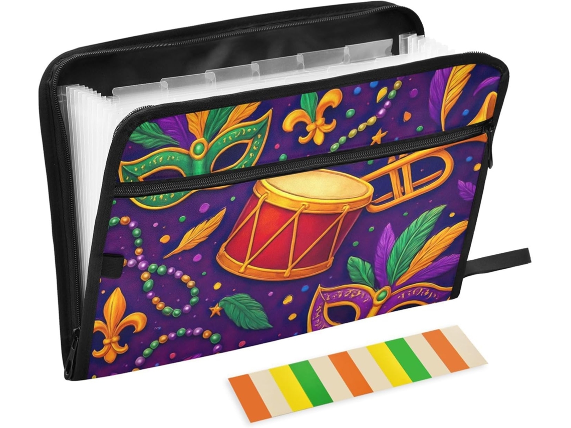 Pasta Expansível Carnival Roxa Com 13 Bolsos, Organizador Sanfonado Resistente À Água Papéis, Bolso Frontal E Abas