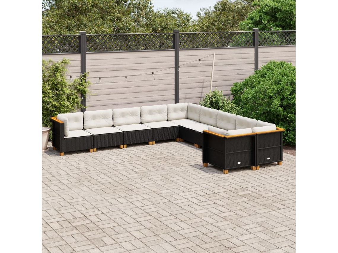 10 Pcs Conjunto Sofás De Jardim C/ Almofadões Vime Pe Preto Dkd Home Decor