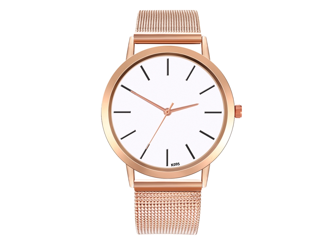 Relógio de quartzo analógico casual de luxo Zhoulianfa com pulseira de malha dourada rosa.
