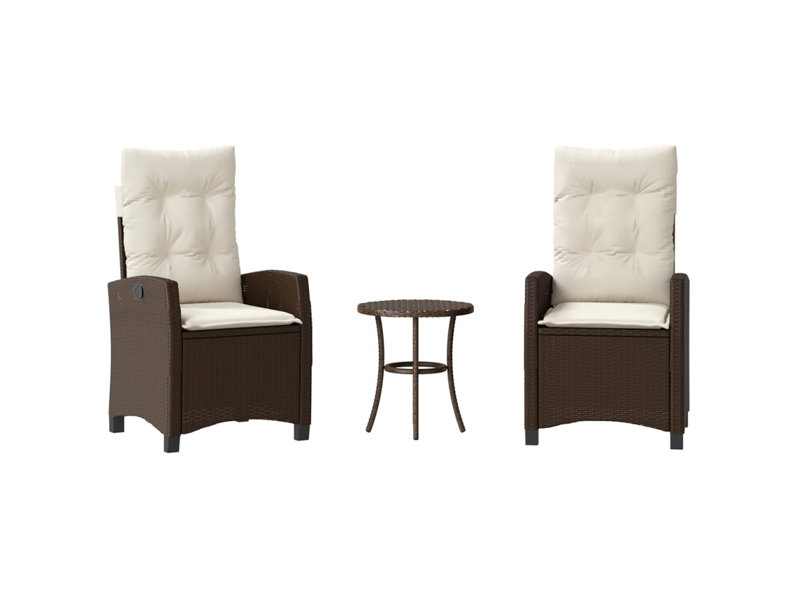 Conjunto de 3 Peças Bistrô com Almofadões Vime Pe Castanho MAISON EXCLUSIVE