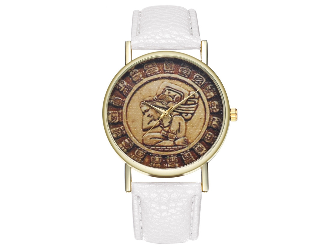Relógio de quartzo moderno com pulseira de couro PU para casais, mostrador redondo branco simples e casual.