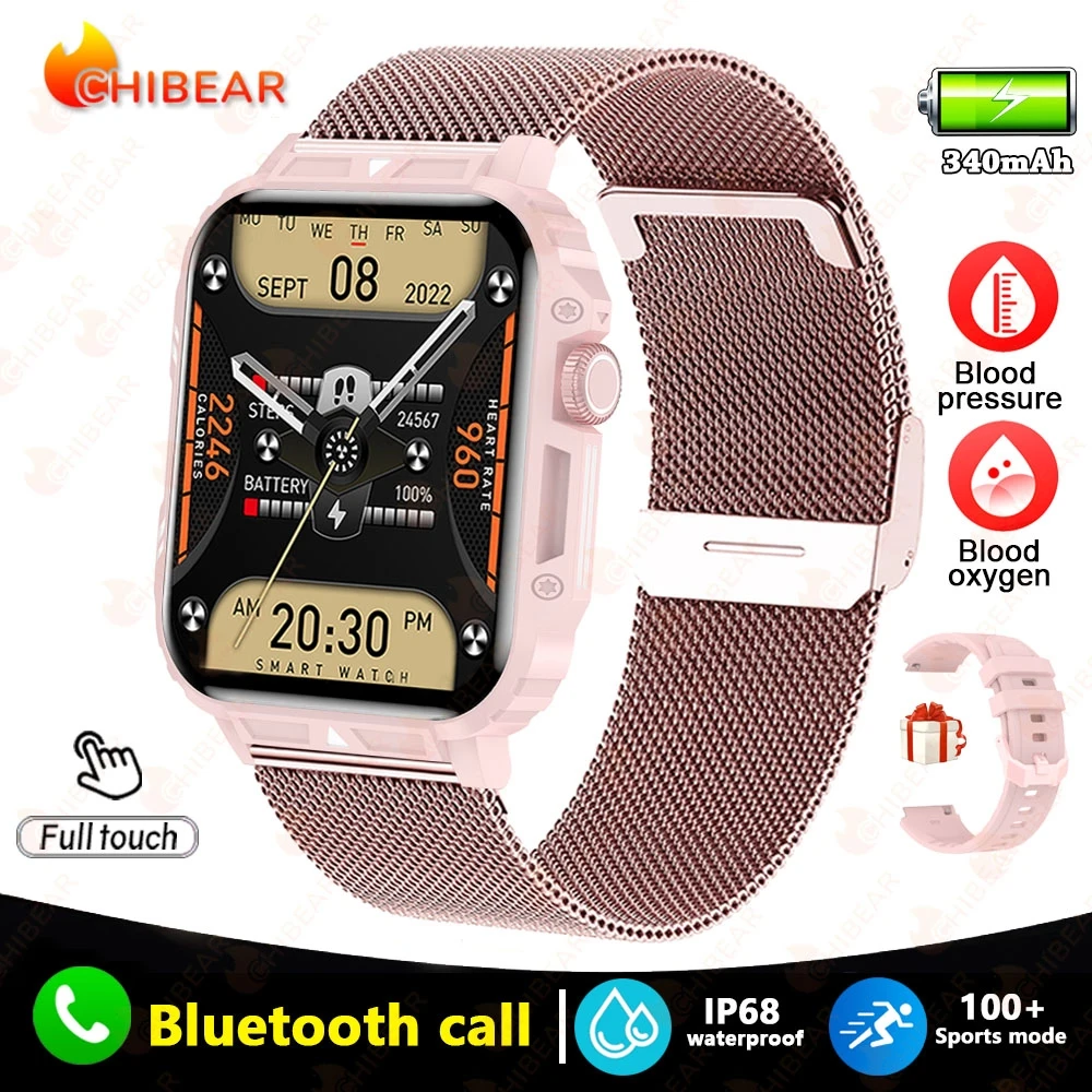 Smartwatch, Gps, Monitoramento de Saúde, À Prova D'água, Voz com Ia, Chamadas Bluetooth MDUG (pulseira de Malha Rosa)