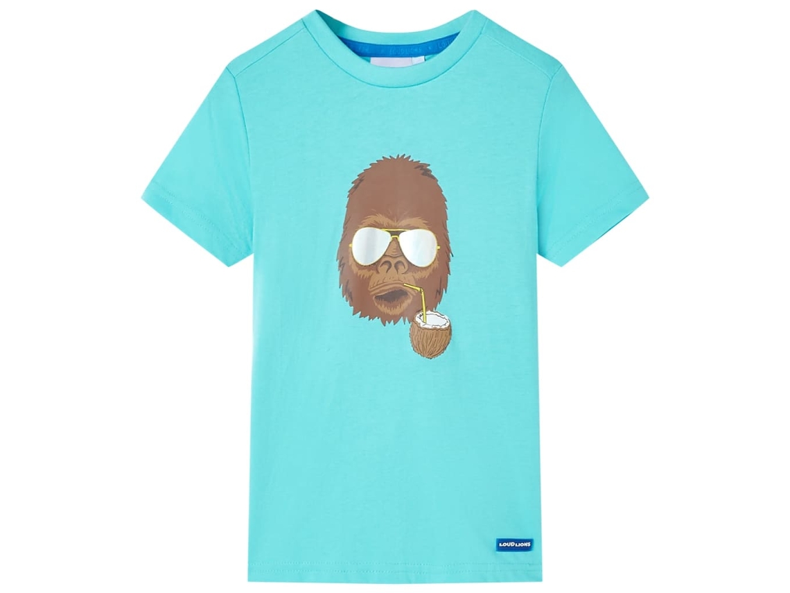 T-shirt De Manga Curta Para Criança Ciano 140