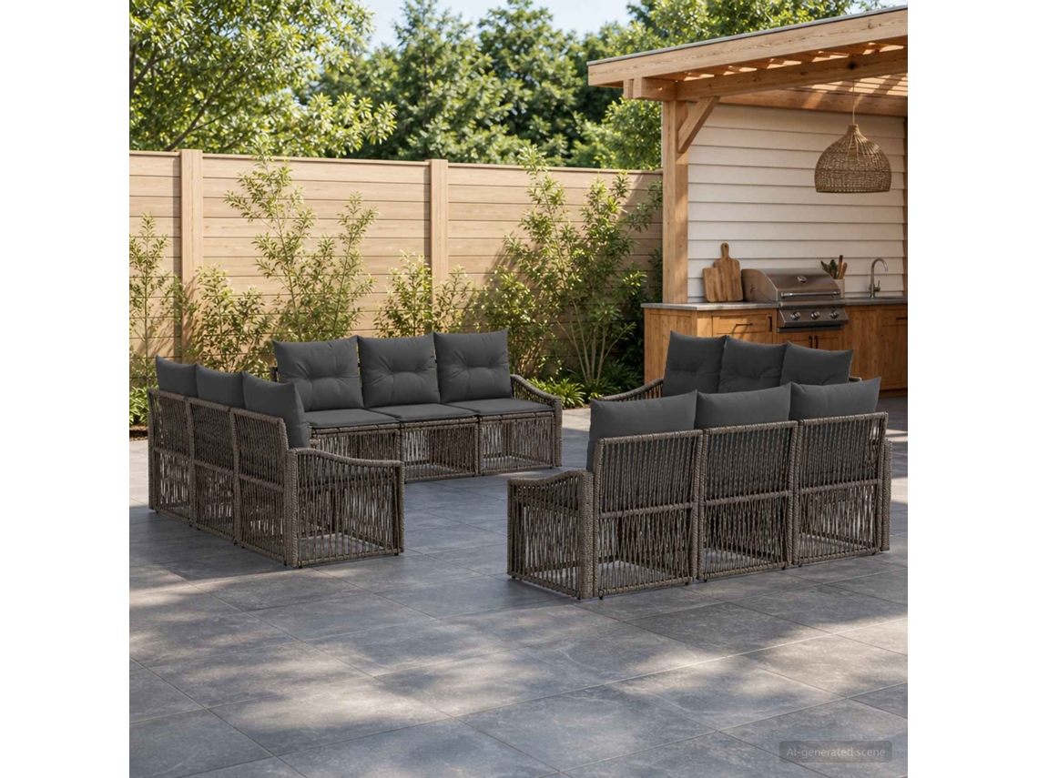 Vidaxl Conjunto De Sofá De Jardim 12 Unid. Cinzento Vime Pe