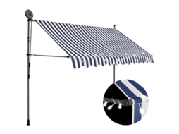 Vidaxl Toldo Retrátil Manual Com Led 250 Cm Azul E Branco