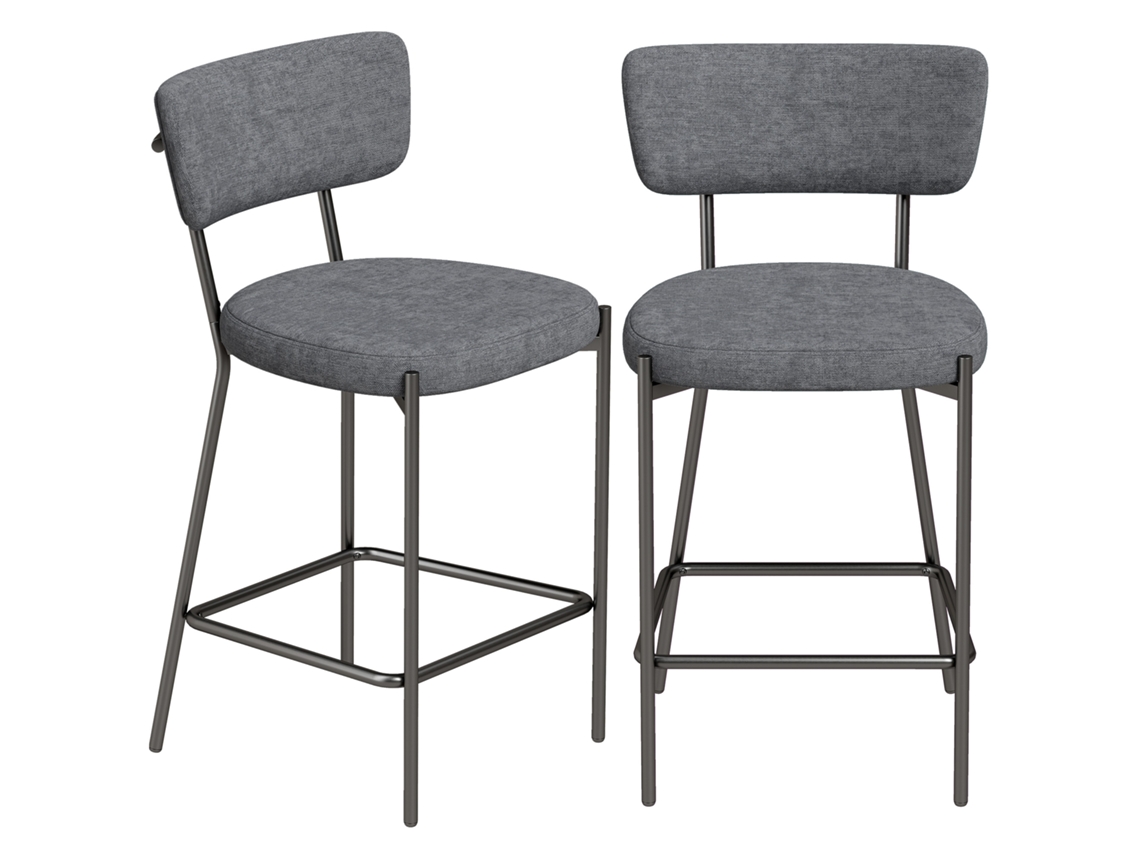 Banquinhos De Bar Em Um Conjunto De 2. Cadeiras De Bar Estofadas Com Encosto Curvo. Para A Ilha Da Cozinha. Área Do Café Da Manhã. Cinza
