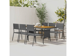 7 Pcs Conjunto De Jantar Para Exterior Vime Pe Cinza Dkd Home Decor