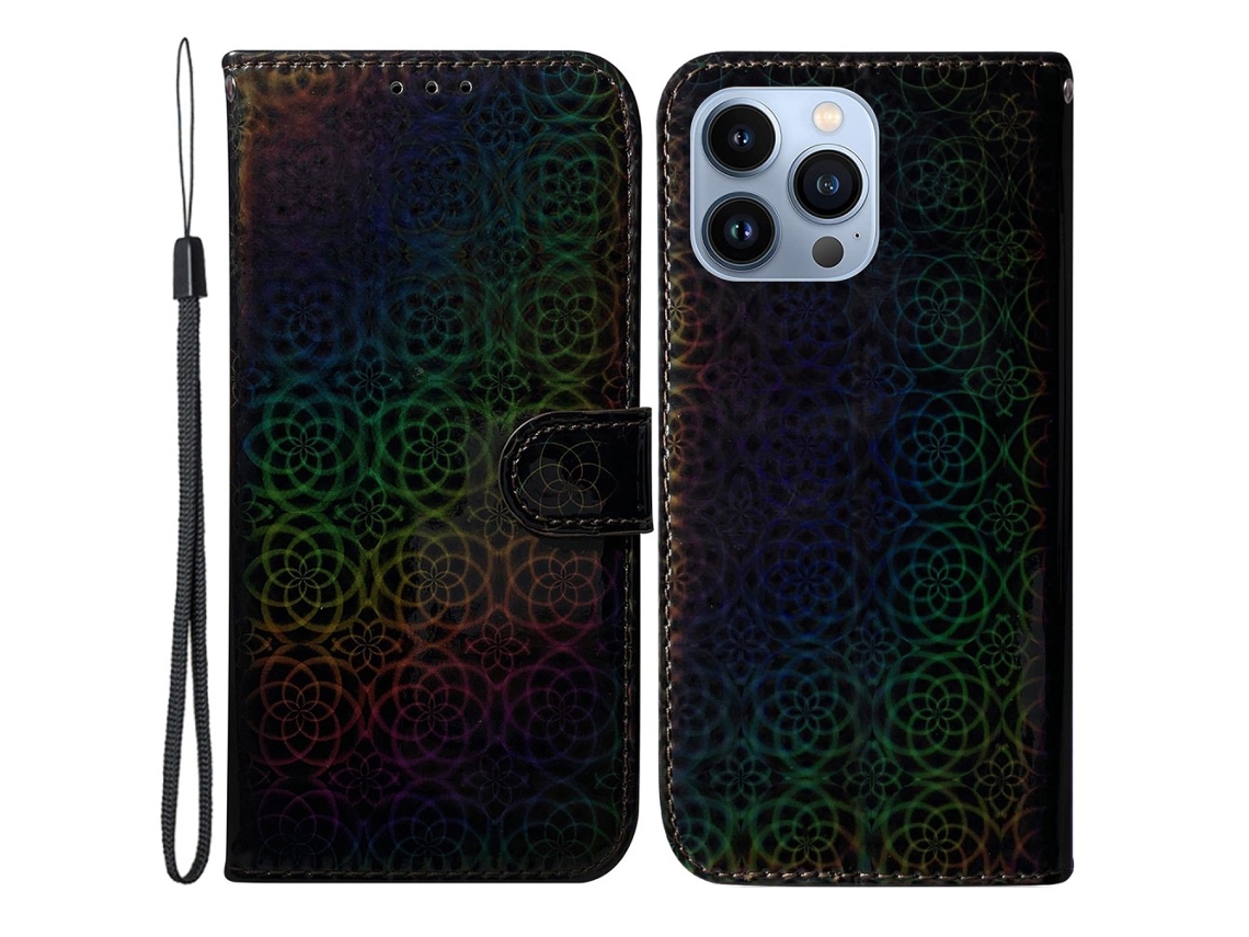 Capa Padrão Flores Para Iphone 15 Pro Pele Sintética Multicor