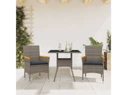 Vidaxl 3 Pcs Conjunto Jantar Jardim C/ Almofadões Vime Pe/vidro Cinza