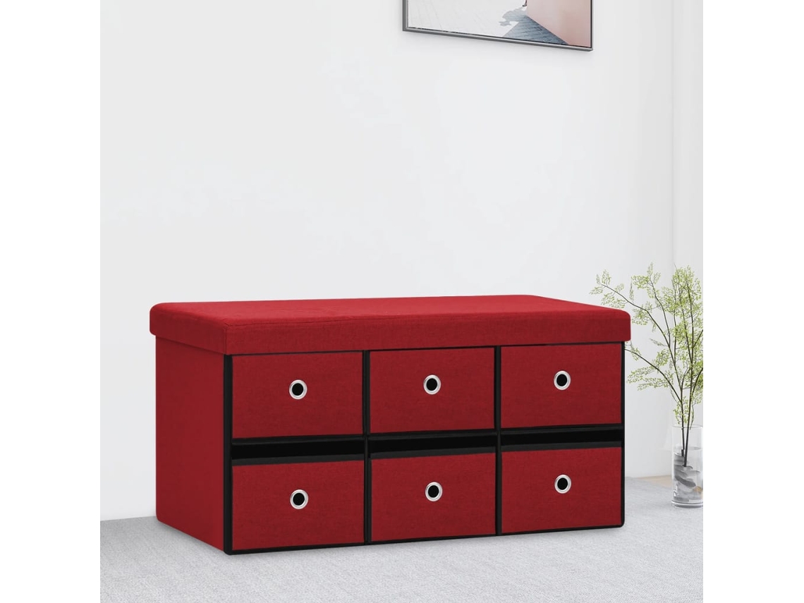 Vidaxl Banco Arrumação Dobrável 76x38x38 Cm Linho Falso Vermelho-tinto