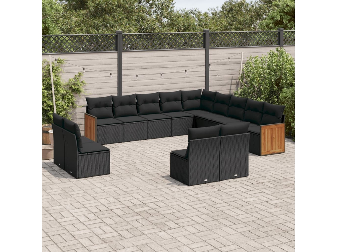 Vidaxl 13 Pcs Conjunto De Sofás De Jardim Com Almofadões Vime Pe Preto