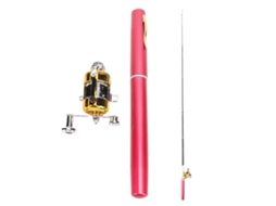 Vara de Pesca Pen Leve Forte com Molinete 21cm Vermelha