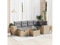 Vidaxl 7 Pcs Conjunto De Sofás P/ Jardim Com Almofadões Vime Pe Bege