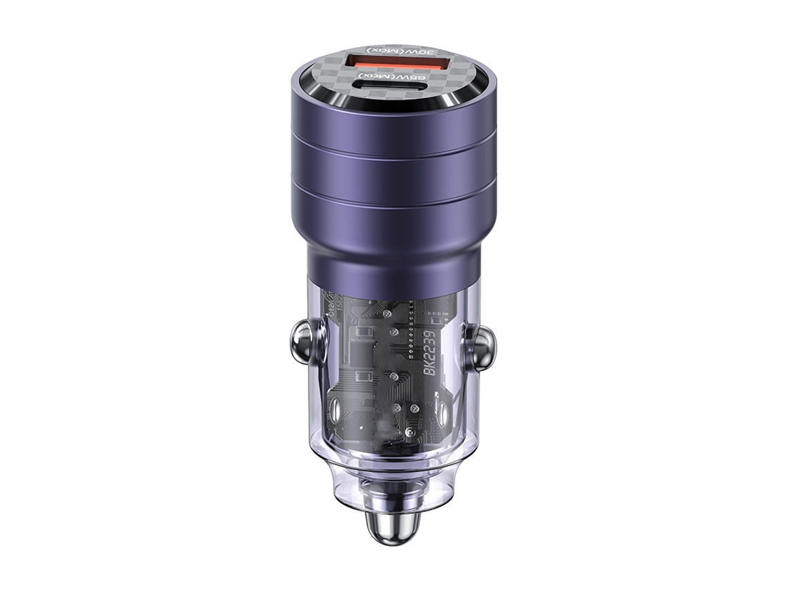 Transmissor Fm YIZHOOD Us-Cc176 95W Fast Mini Car Charger para Iphone Ipad Macbook Transparente a C Duas Portas para Xiaomi Samsung Huawei Roxo
