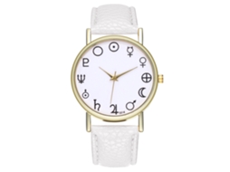 Relógio de pulso analógico de quartzo com pulseira de PU para mulheres e homens, estilo moderno (branco)