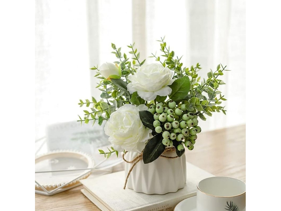 Rosas Artificiais Brancas com Vasos Nova Line para Decoração