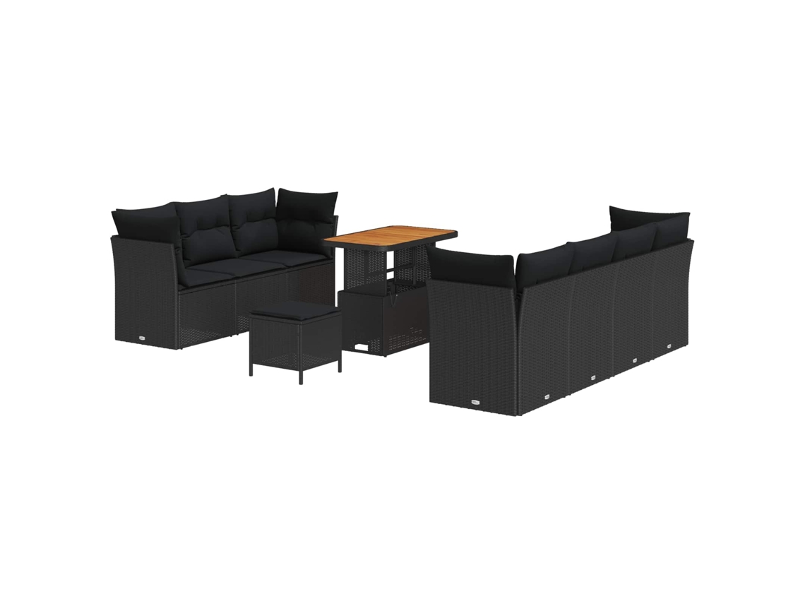 Maison Exclusive - Conjunto De Sofá De Jardim Com Almofada Manual 10 Pcs Preto
