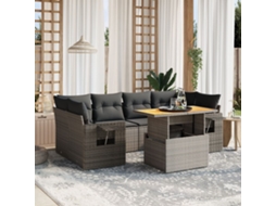 Jogo 7 Peças Sofás P/ Jardim C/ Almofadões Vime Pe Cinza Dkd Home Decor