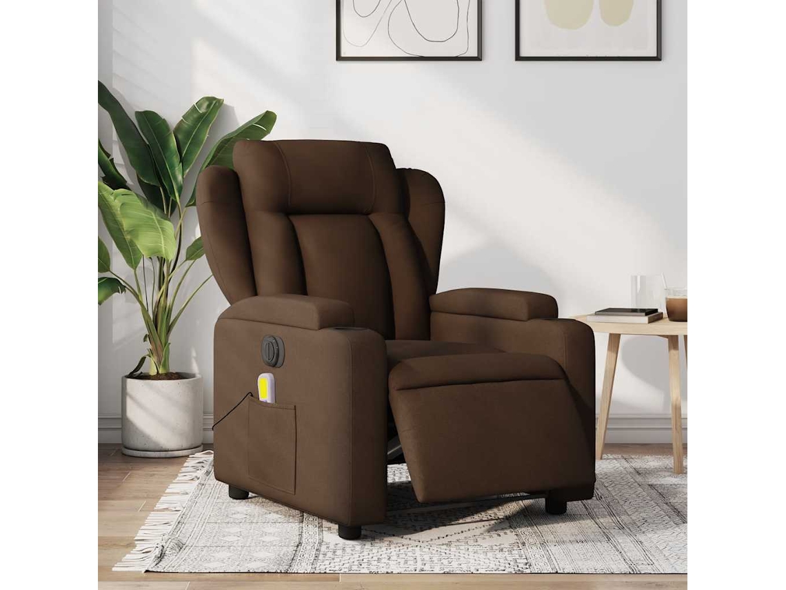 Vidaxl Poltrona De Massagens Reclinável Elétrica Tecido Castanho