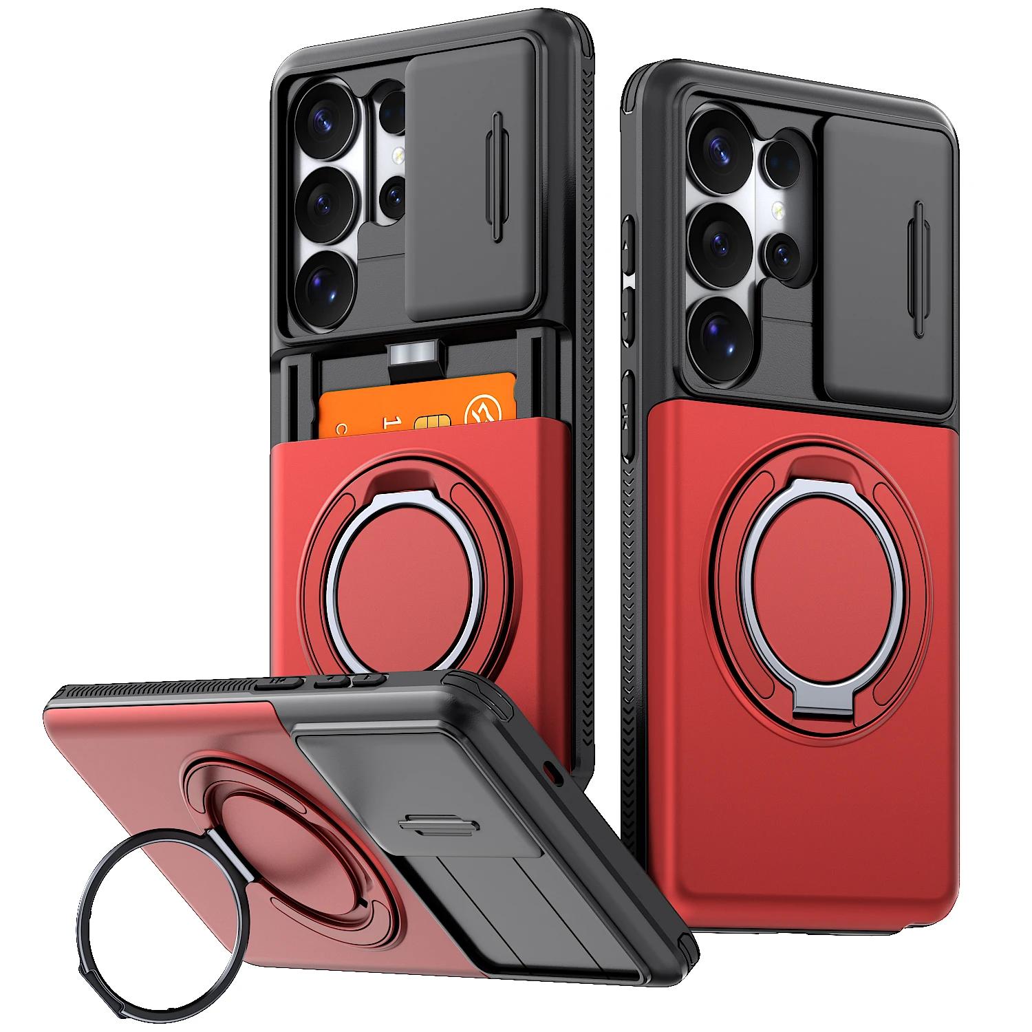 (samsung S23 Ultra Vermelho) Capa Protetora Deslizante Para Câmera, Suporte Magnético Para Carro