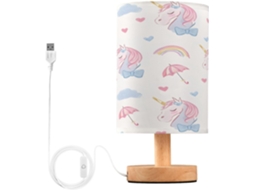 Abajur De Mesa Pequeno Mnsruu Para Quarto, Unicórnio, Arco Íris, Estampa De Guarda Chuva, Ideal Para Sala De Estar
