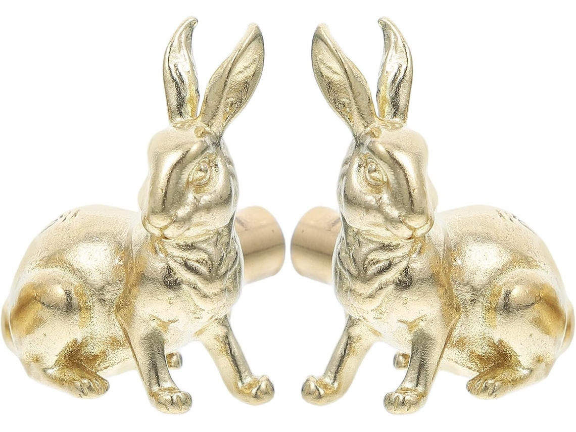 Conjunto De 2 Puxadores Armário Em Formato Coelho, Em Latão Dourado, Com Parafusos Para Gavetas