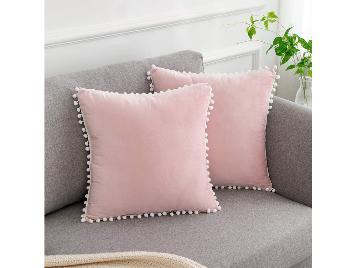 2026-fundas De Almohada De Terciopelo Azul Oscuro Navideño 18x18 Pulgadas Con Pompones Set De 9 Decorativas Para Sofá