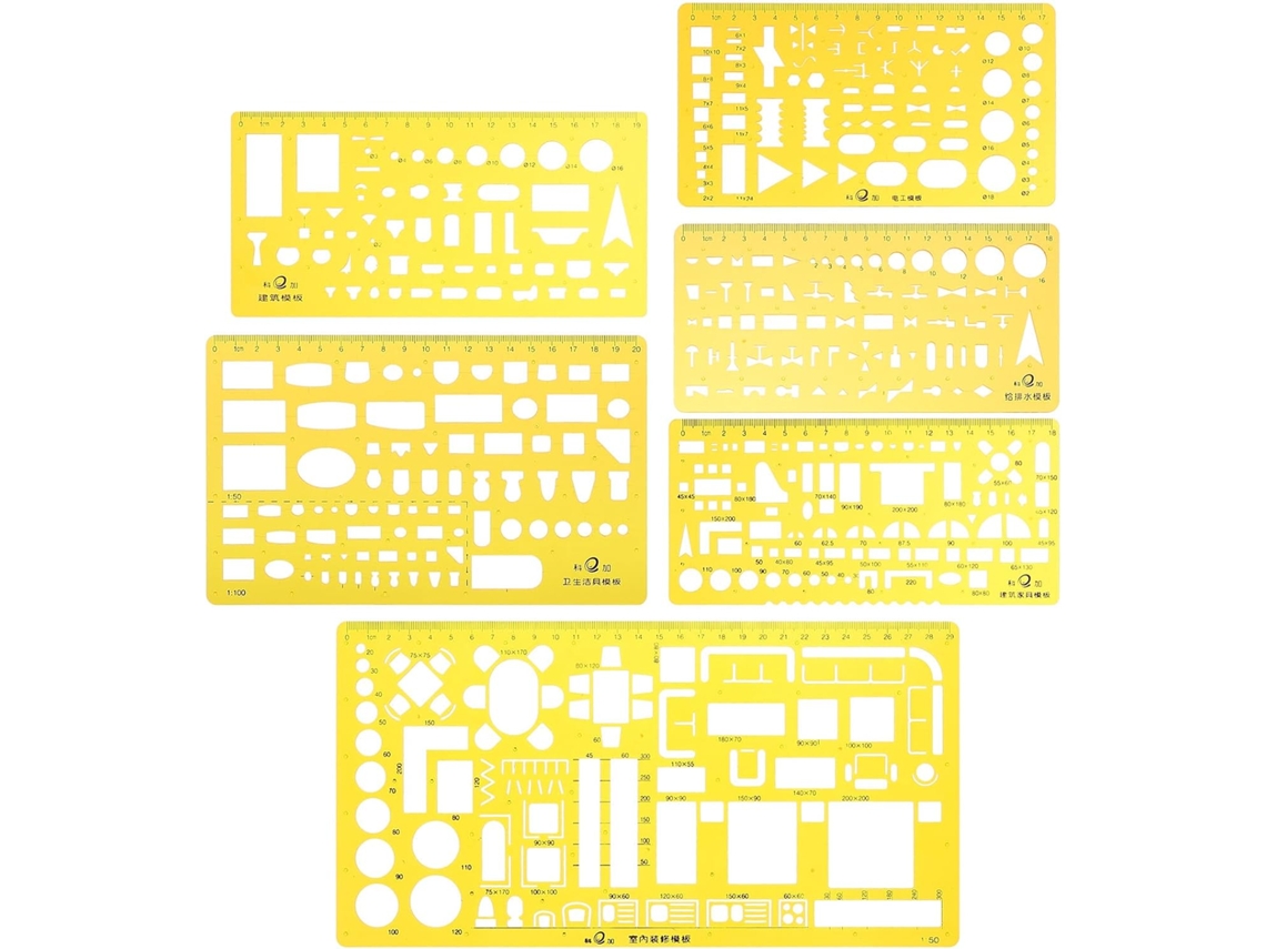 Conjunto De 6 Réguas De Desenho Em Plástico Laranja, Multifuncionais Para Arquitetos E Designers, Duráveis E