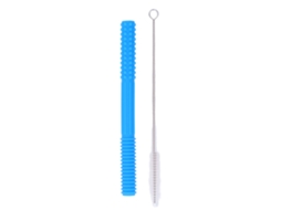 Mali tubo de Dentição Oco Silicone Macio para Bebê com Escova de Limpeza Azul
