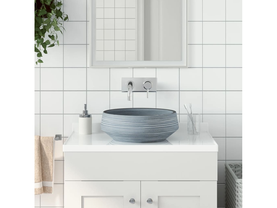 Vidaxl Lavatório De Bancada Redondo Φ41x14 Cm Cerâmica Cinzento