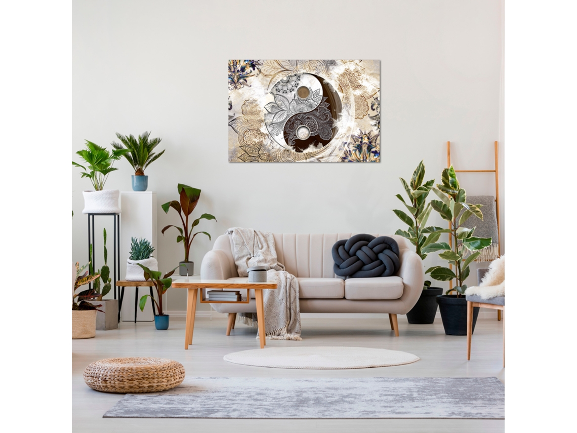 Quadro Moderno DEKOART Ying Yang Abstrato Zen Bege Marrom (120 X 80cm)