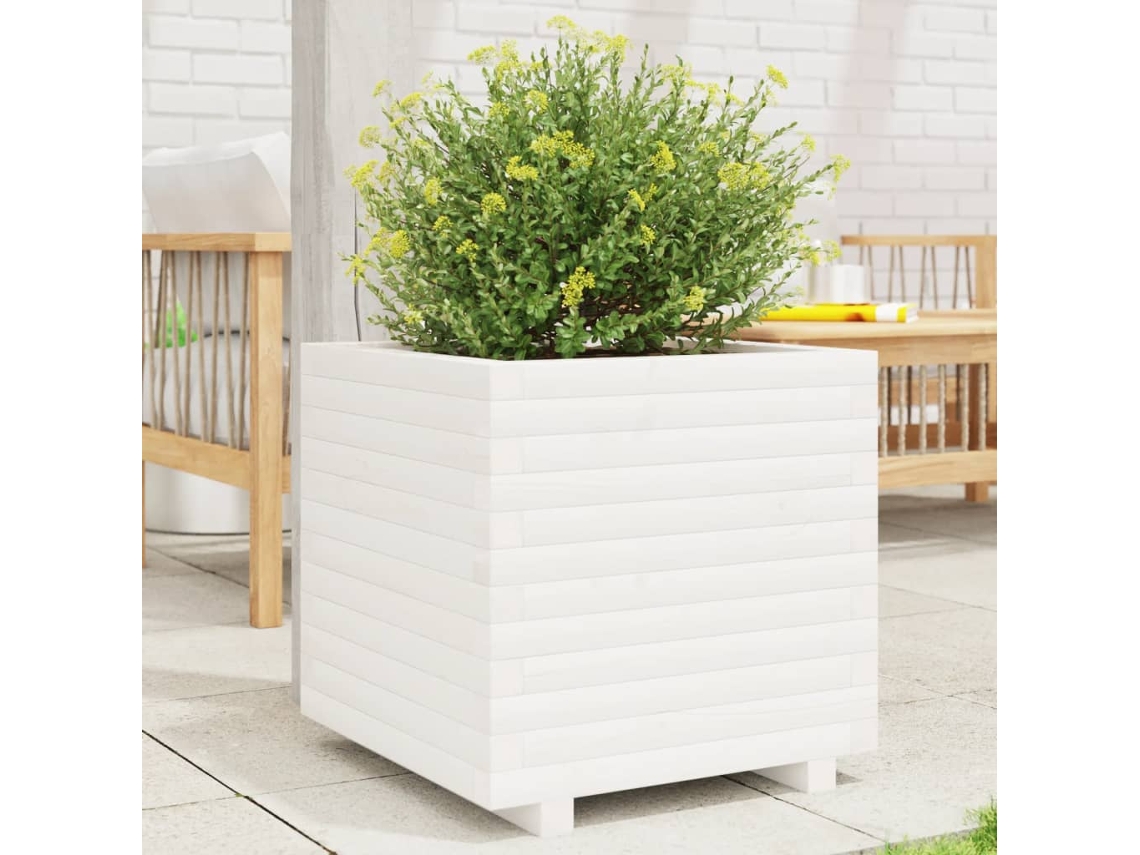 Vidaxl Vaso/floreira De Jardim 50x50x49,5 Cm Pinho Maciço Branco
