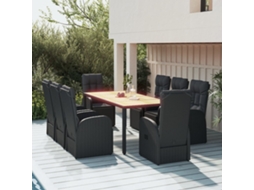 Vidaxl 9 Pcs Conjunto De Jantar P/ Jardim Vime Pe/acácia Maciça Preto