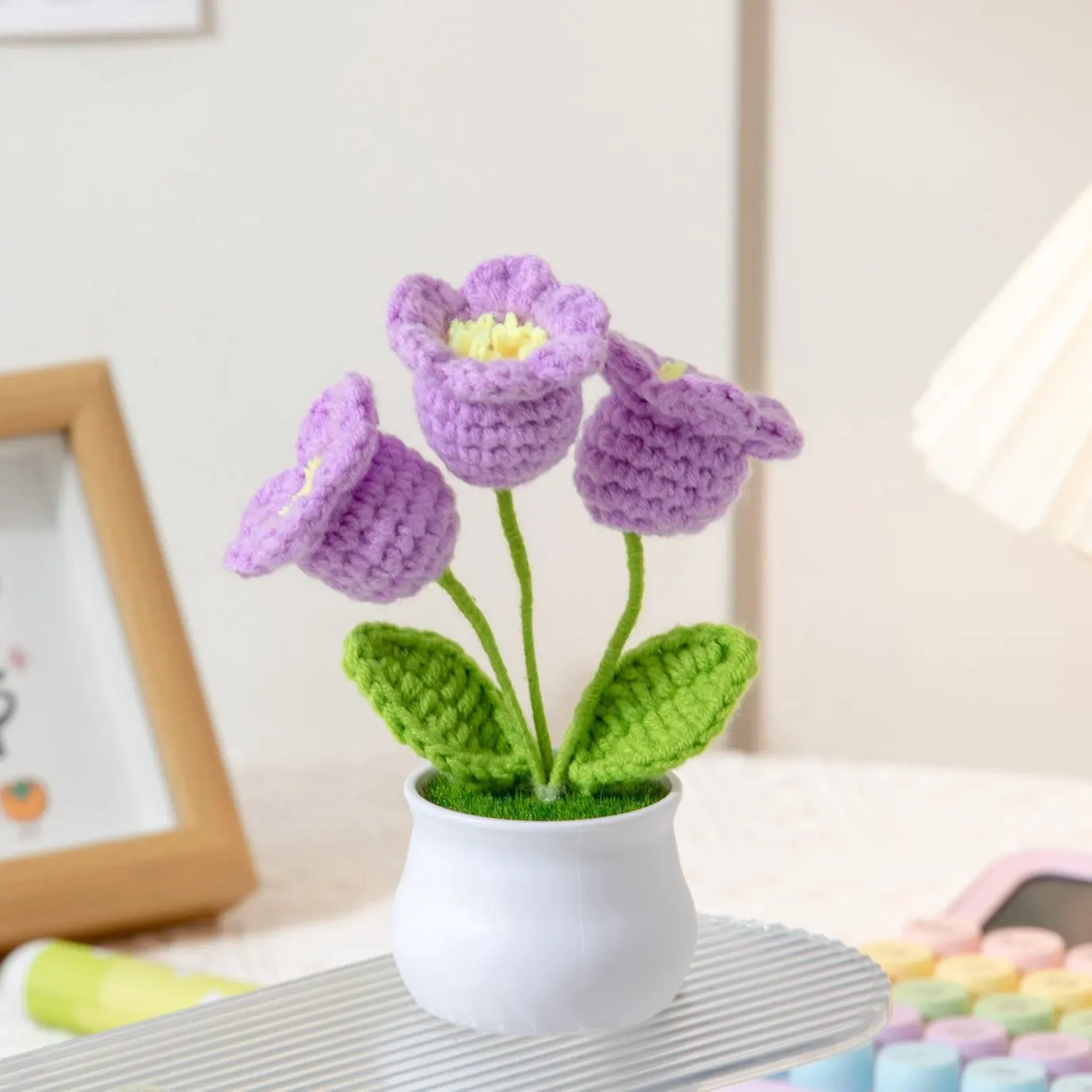 (roxo, 1 Peça) Vaso De Lírio-do-vale Feito À Mão Em Crochê, Ideal Para Decoração De Mesa De Escritório Ou Como Presente Para O Interior Do Carro.