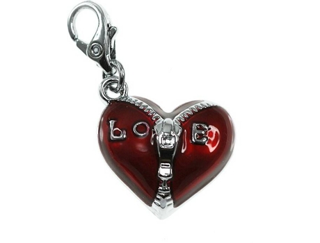 Charme SC_CRYSTAL Coração (banhado a ródio - Vermelho - 19 mm x 17 mm)