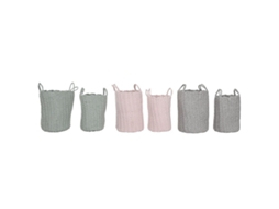 Conjunto De Cestas Home Esprit Verde Cinzento Cor De Rosa Corda (3 Unidades) (2 Peças)