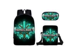 Conjunto de Três Peças Mochila Minecraft Estudante, Ideal para Crianças, Educativo, Durável STELASPLEN
