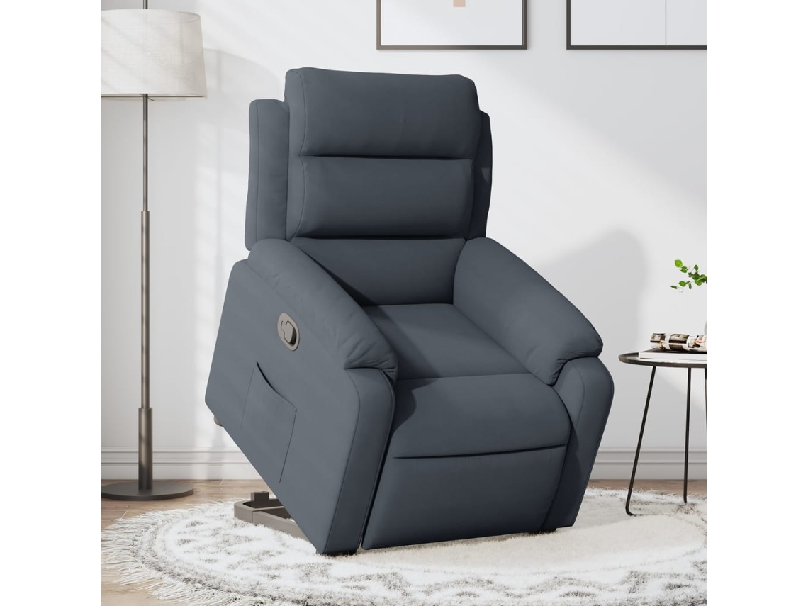 Vidaxl Poltrona Reclinável Elevatória Veludo Cinzento-escuro