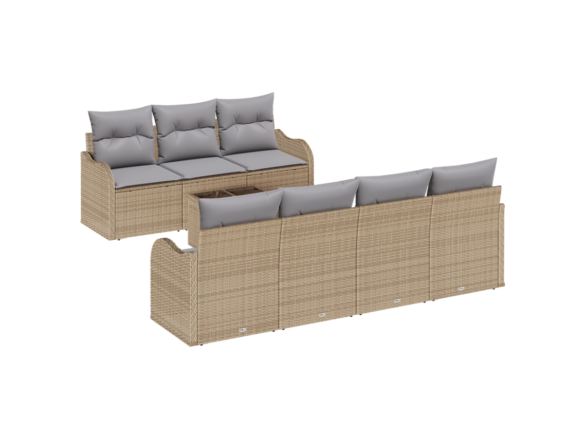 Conjunto 8 Conjunto De Móveis De Jardim Vidaxl Bege Vime Pe (55 X 55 X 37 Cm)