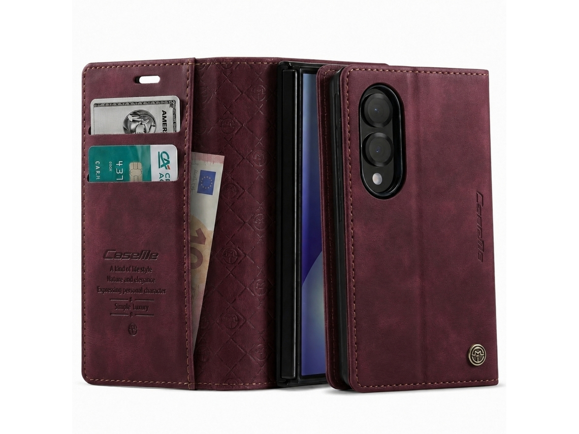 Capa Para Galaxy Z Fold 8 Em Pele Com Porta-cartões Anti-rfid E Suporte