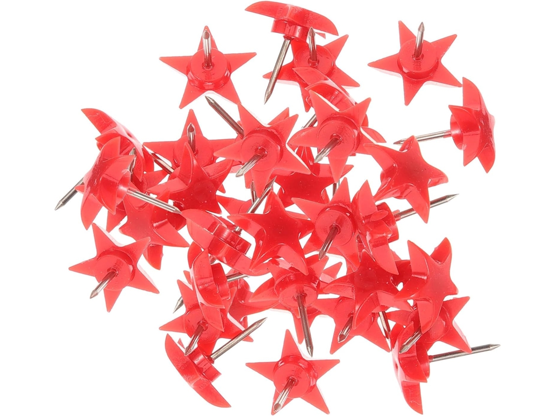 100 Unidades de Tachinhas Versáteis Em Formato Estrela Para Quadros Cortiça, Vermelhas, de Plástica E Ferro, para