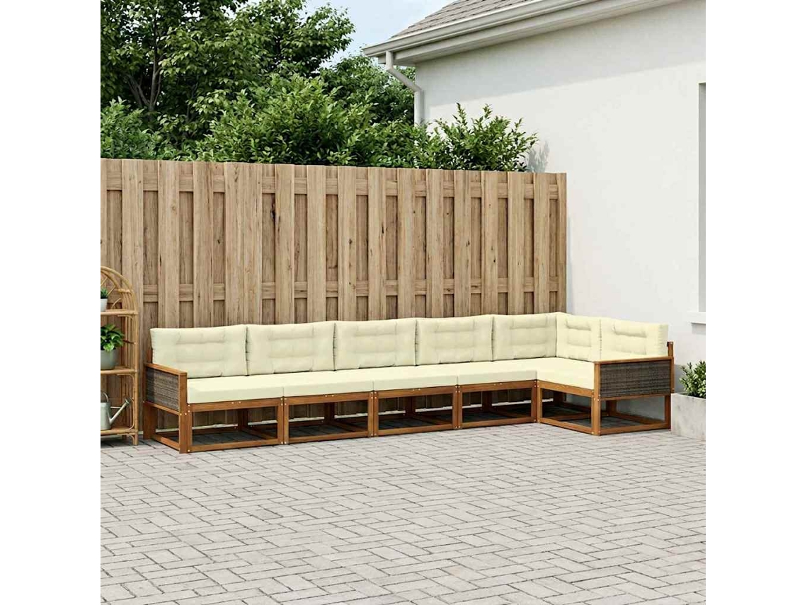 Vidaxl Conjunto De Sofás Para Exterior 6 Pcs Natural E Creme