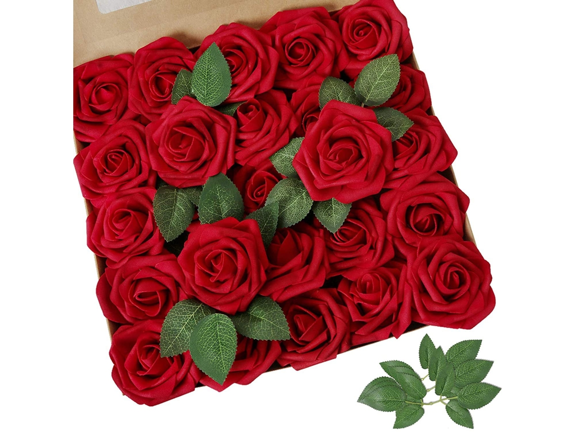 Rosas de Espuma, Flores Artificiais, Buquê de Rosas Falsas para Decoração de Festas, Casa e Casamentos AQUAFORGE (bordô, 25 Unidades)