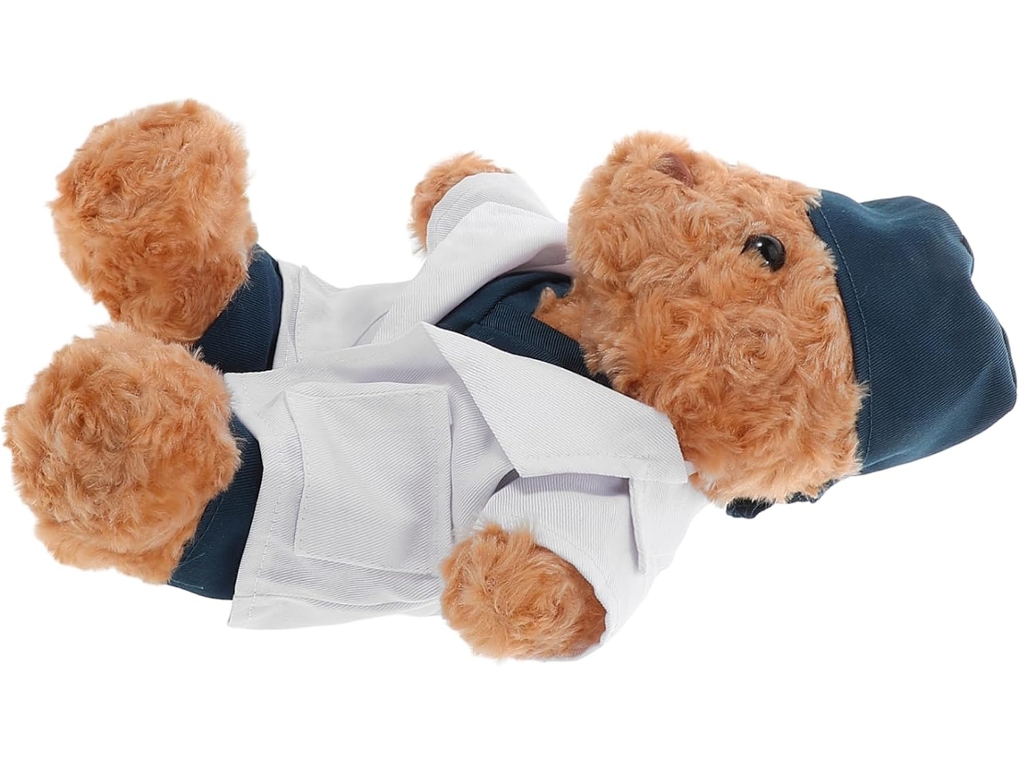 Urso De Pelúcia Médico, 30cm, Feito E Algodão, Com Chapéu